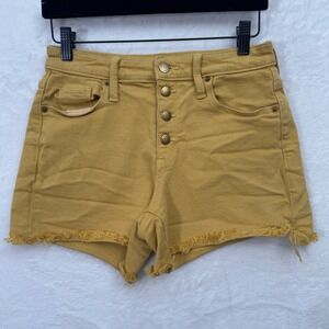 Universal Thread Shorts Womens 2/26 Mustard Yellow High Rise Button Fly Frayed